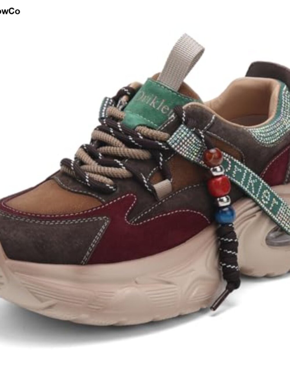 Womens Platform Sneakers Leather Rhinestone Chunky Walking Shoes